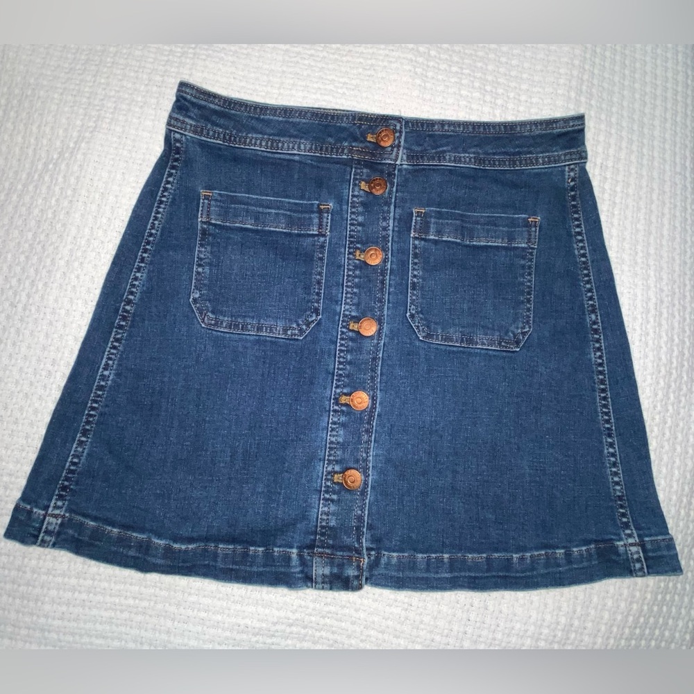 Madewell Blue Denim Mini Skirt Size 4 Stretch Denim A-Line Style AB270